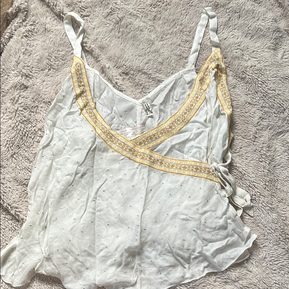 NWOT Free People Embroidered Wrap Tank Top